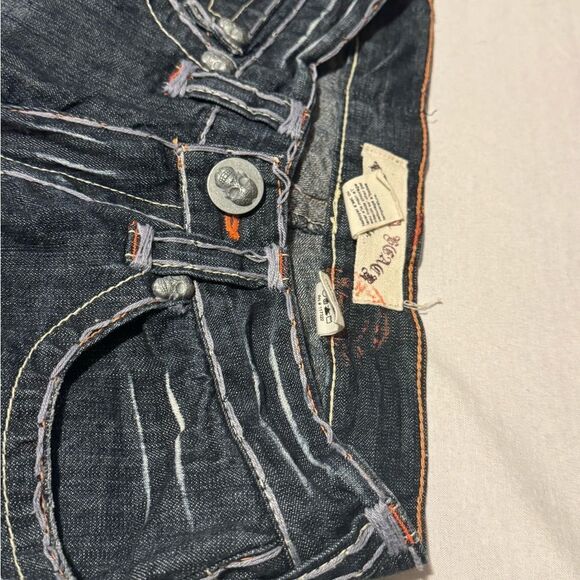 VTG LAGUNA BEACH Rare men 29 Dark Denim Shorts , skulls hardware Embroidery - Picture 5 of 10